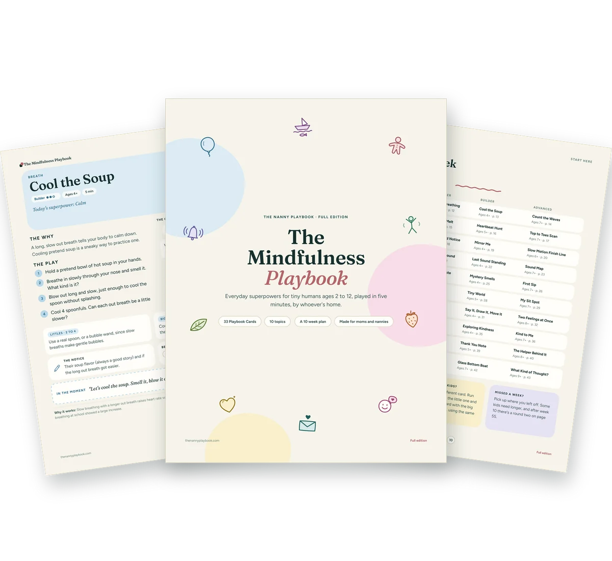 The Mindfulness Playbook cover with the Cool the Soup card and the 10 week plan