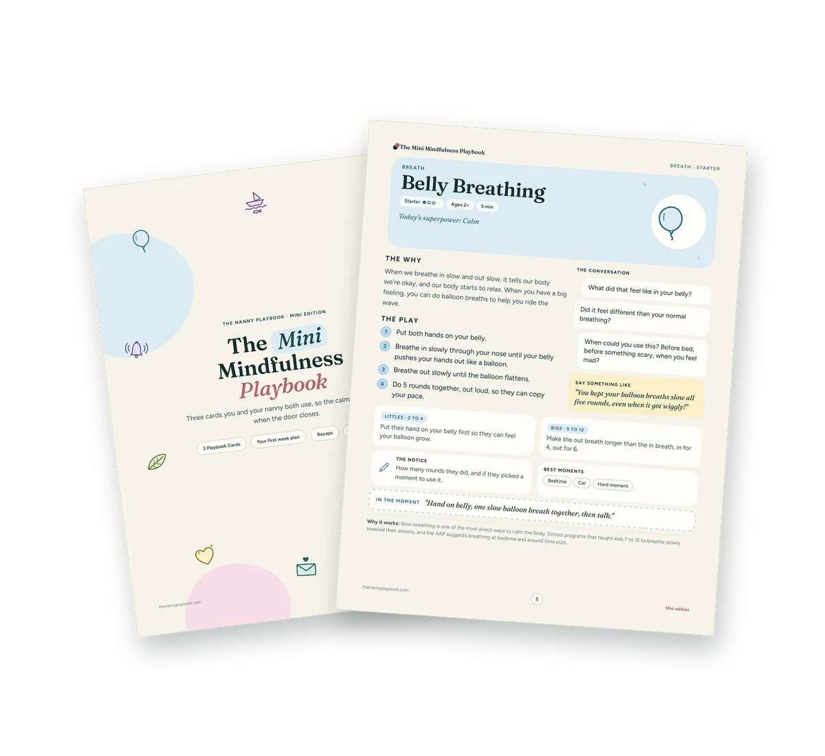 The Mini Mindfulness Playbook cover and the Belly Breathing card