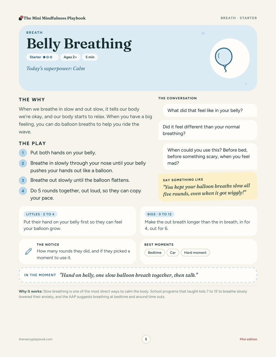 The Belly Breathing Playbook Card from the Mini Mindfulness Playbook